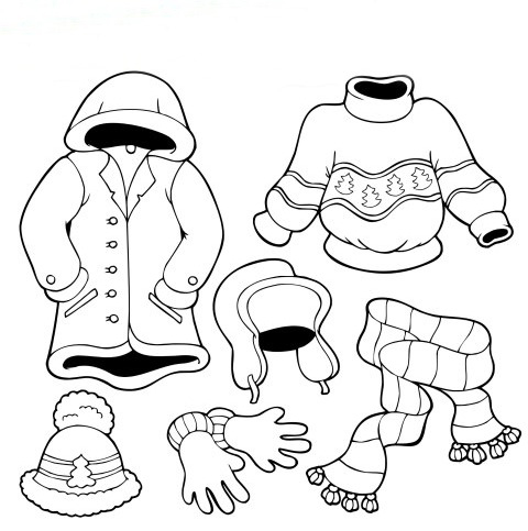 printable winter clothes working sheet for kids - Coloring Point
