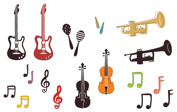 Musical instruments and notes clip arts, free clipart - ClipartLogo.