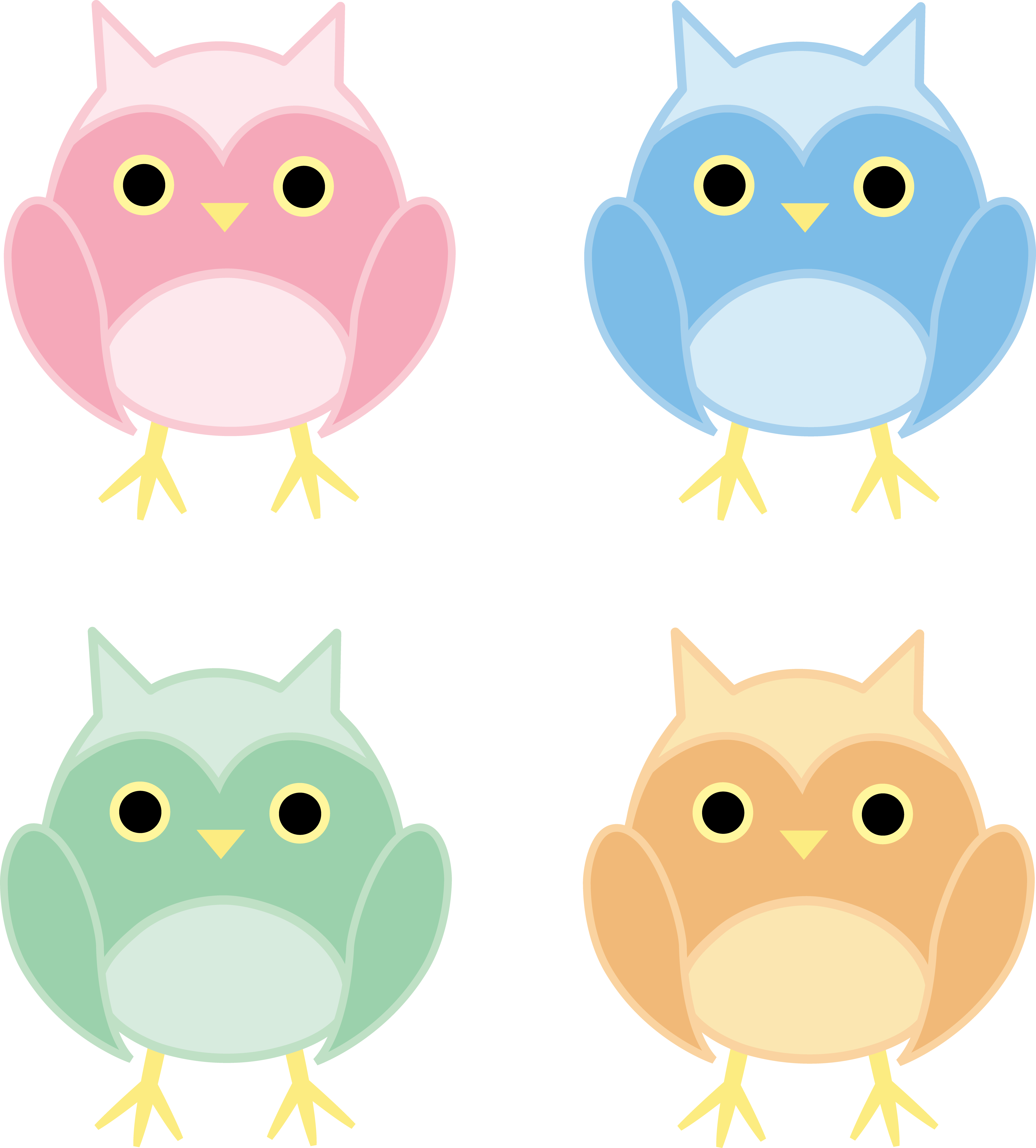 Set of Four Cute Owls - Free Clip Art