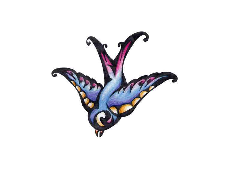 Free designs - Flying down colorful swallow tattoo wallpaper