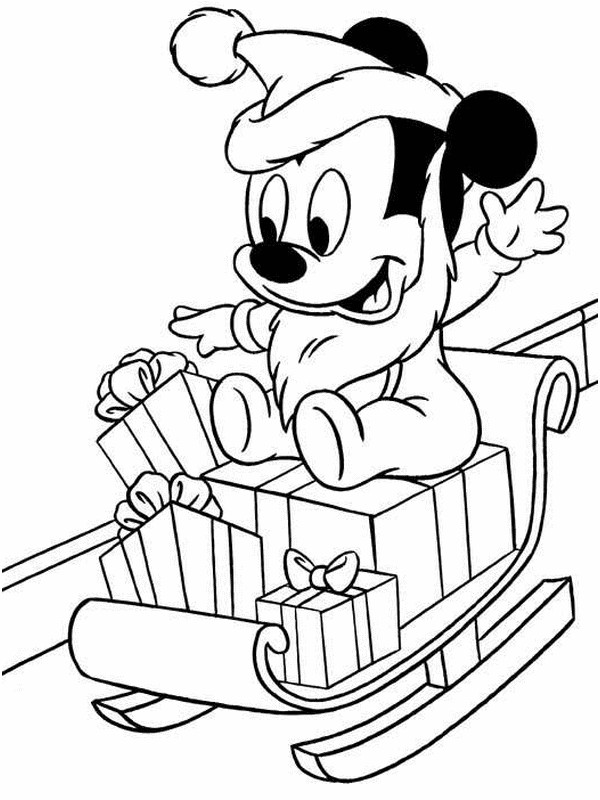 Baby Mickey Riding a Sleigh on Christmas Coloring Page - Free ...