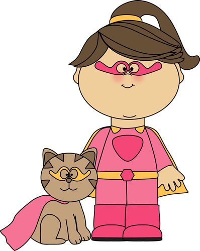 Superhero Girl with a Cat Clip Art - Superhero Girl with a Cat Image