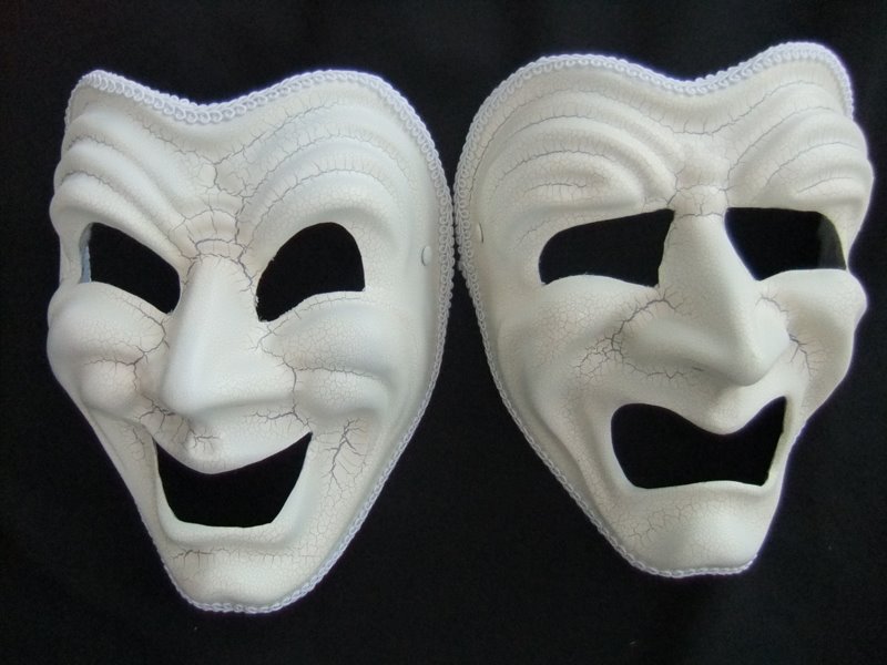 PAIR OF WHITE TRAGEDY COMEDY MASKS - Headbands or Ribbons