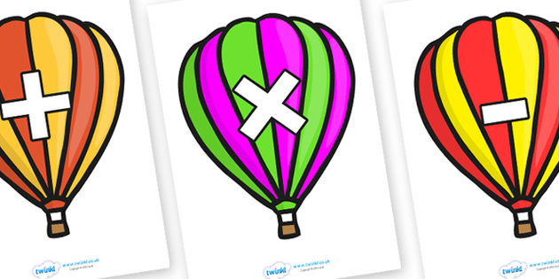 Maths Signs on Hot Air Balloons - Maths, math, signs, symbols