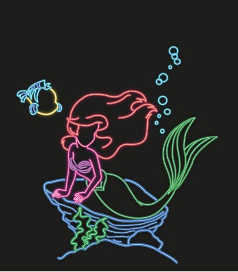 Neon Little Mermaid and Flounder silhouettes. | Mermaids | Pinterest