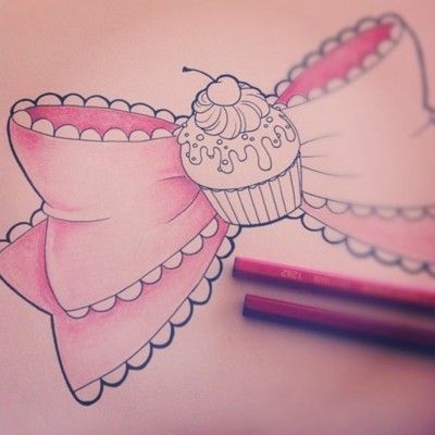 cute bow tattoo drawing but without the cupcake.. I'd like this on ...