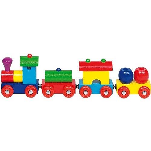 brightly coloured wooden train toy by sleepyheads ...