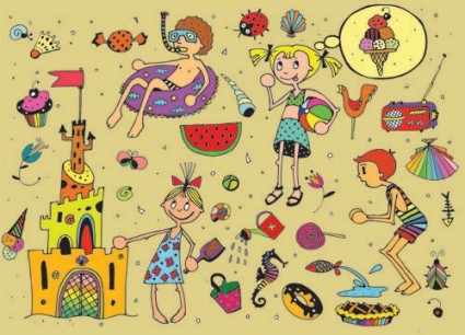Cartoon kids in summer 01 vector Free vector in Encapsulated ...