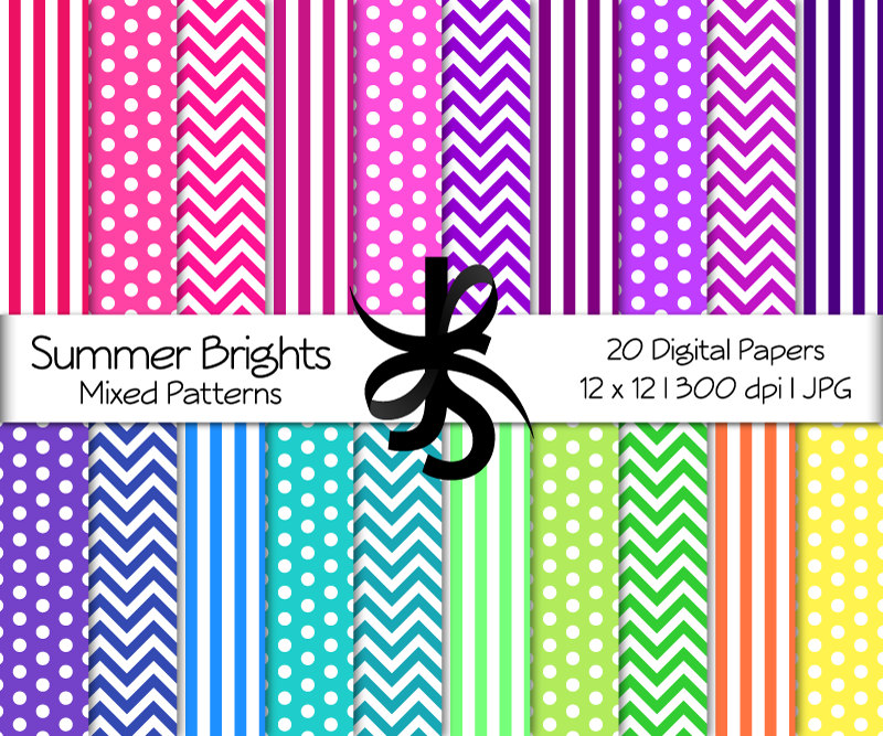 Digital Scrapbook PapersSummer Brights by JLaurieStudio on Etsy
