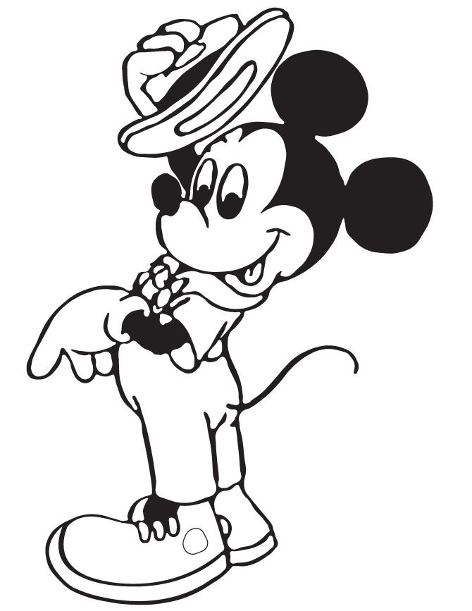 Mickey Mouse Holding Hat Coloring Page | Free Printable Coloring Pages