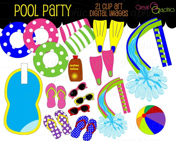 Pool Party Clip Art, Digital Pool Party, Digital Clip Art, Pool ...