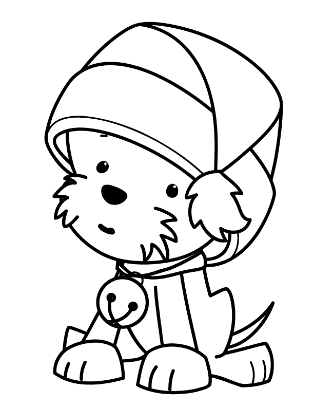 Coloring Pages of Puppy Wearing Christmas Cap | Coloring
