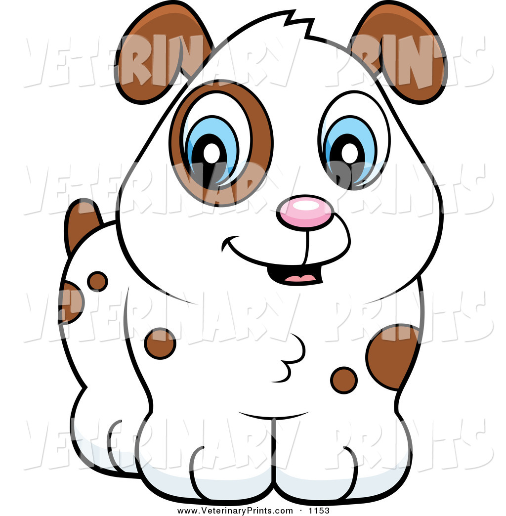 Art Print of a Cartoon Cute White Puppy Dog with Brown Spots ...