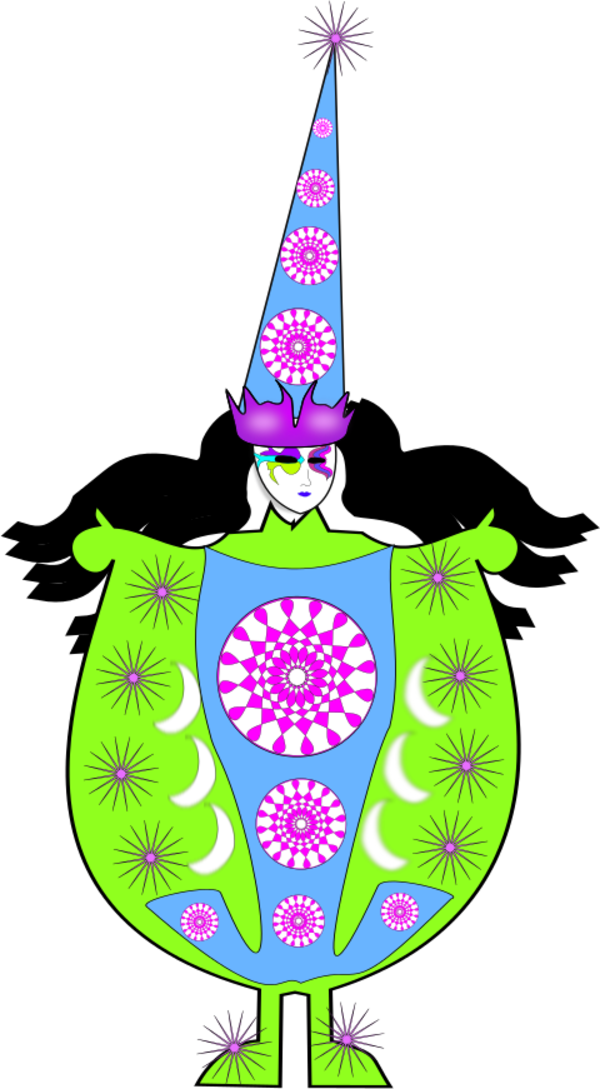 clown wearing large dress and long hat - vector Clip Art