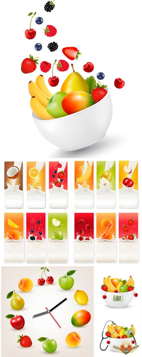 Fruits and berries vector, healthy food, vitamins