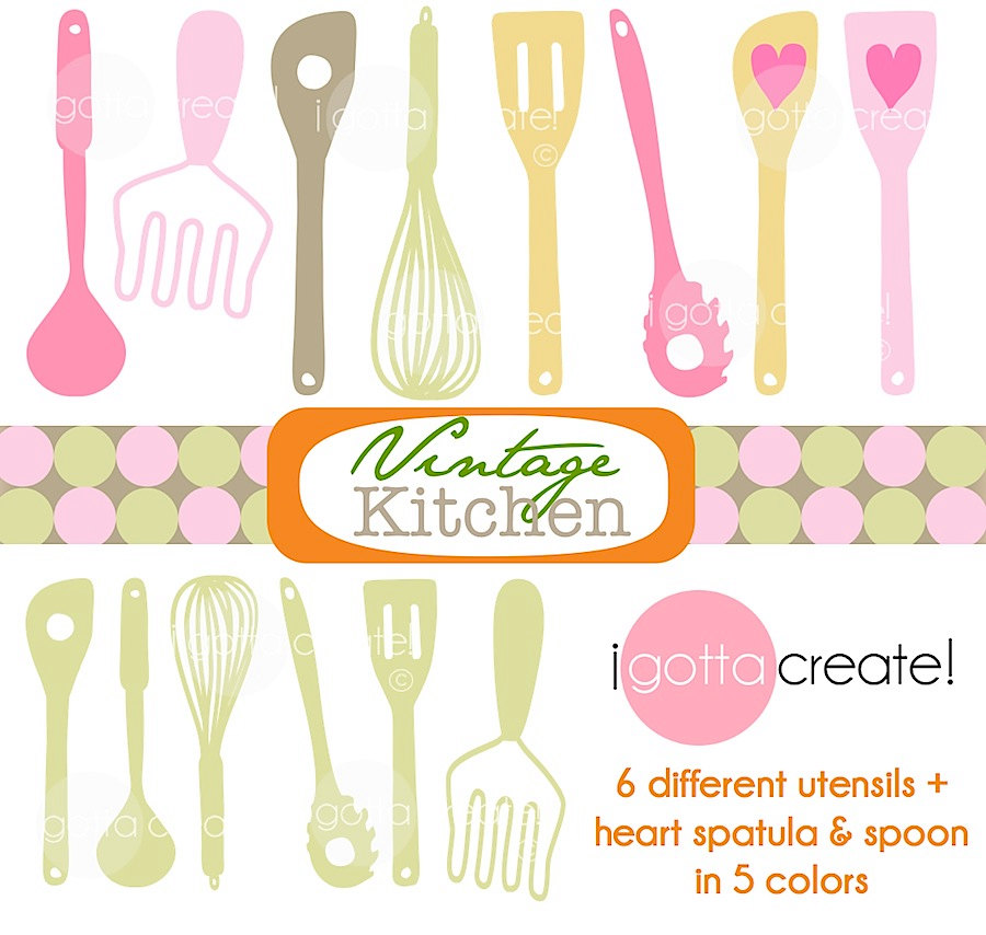 Vintage Kitchen Utensil Clip Art in Soft and Sweet by iGottaCreate