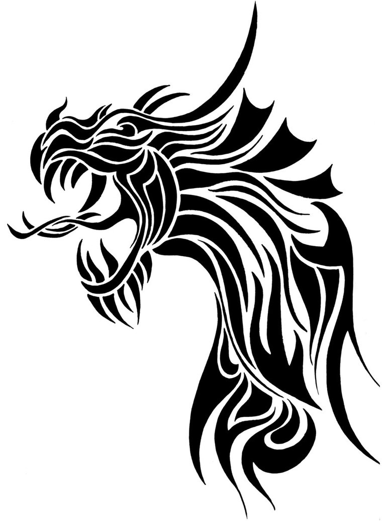 black-ink-tribal-dragon-head- ...