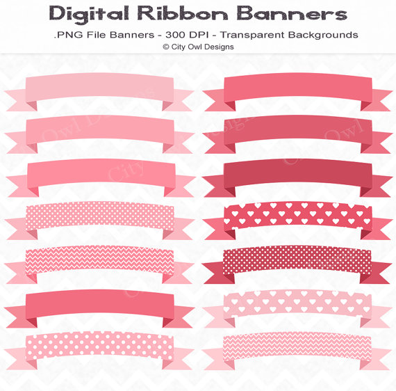 Pink Theme Ribbon Banners 14 Digital .PNG by OneCityOwlDesigns