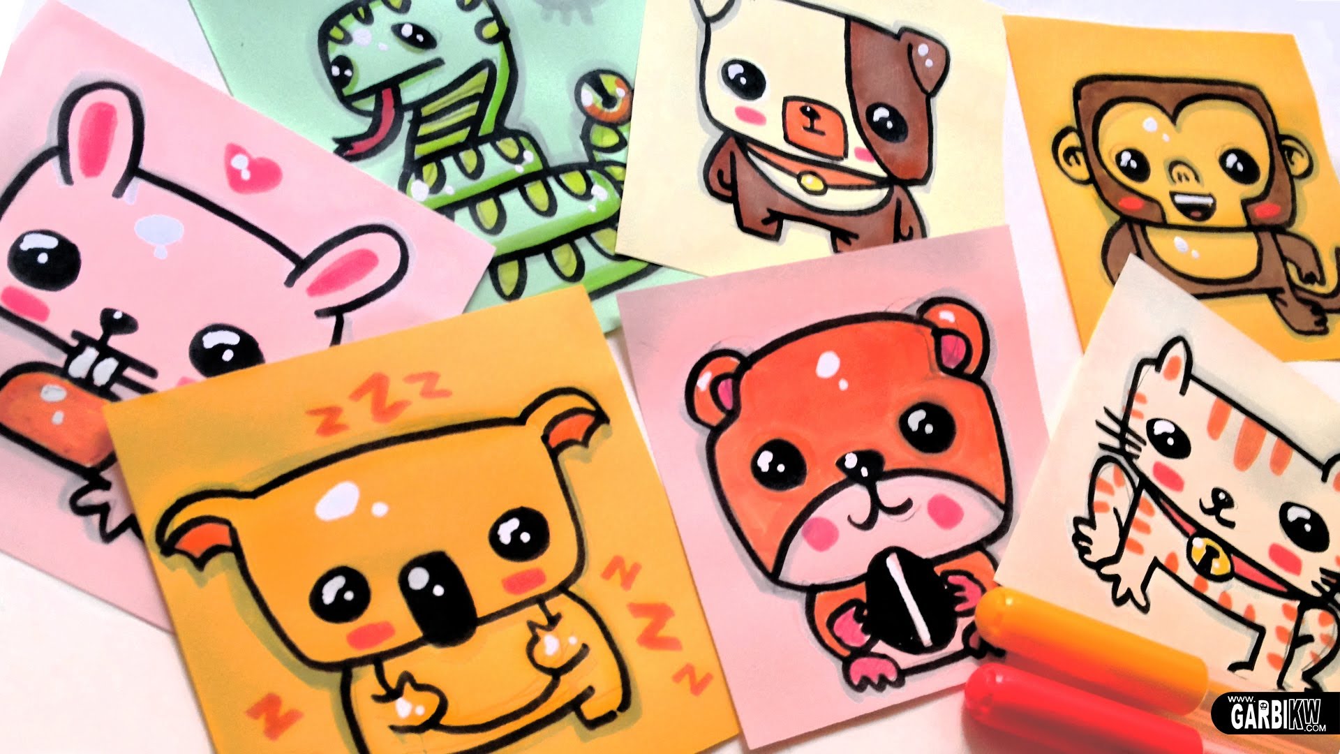How To Draw Cute Animals - Dog, koala, rabbit, cat, monkey, snake ...