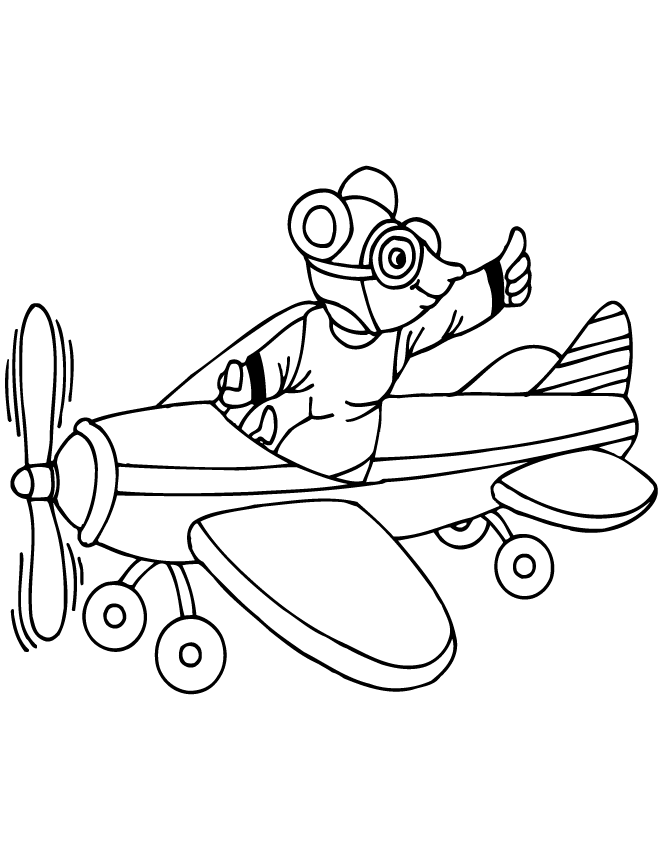 Cartoon Mouse Riding Airplane Coloring Page | HM Coloring Pages