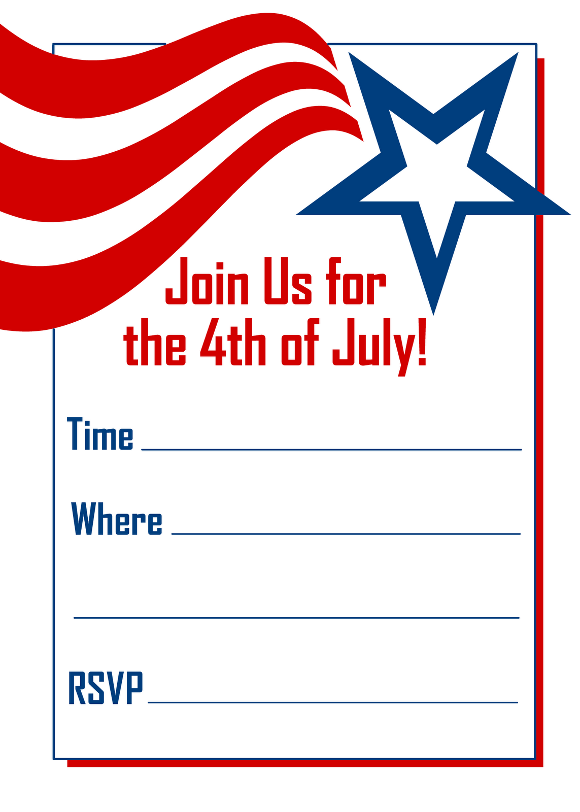 Free Printable Party Invitations: Red, White and Blue 4th of July ...