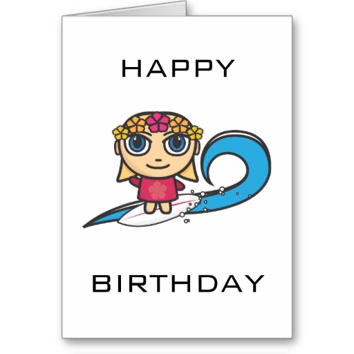 Surfer Girl Cartoon Character Happy Birthday Card | Zazzle