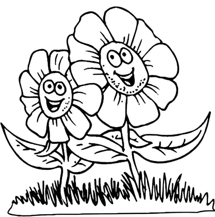 Flower Happy Spring Coloring Pages - Spring day Cartoon Coloring ...