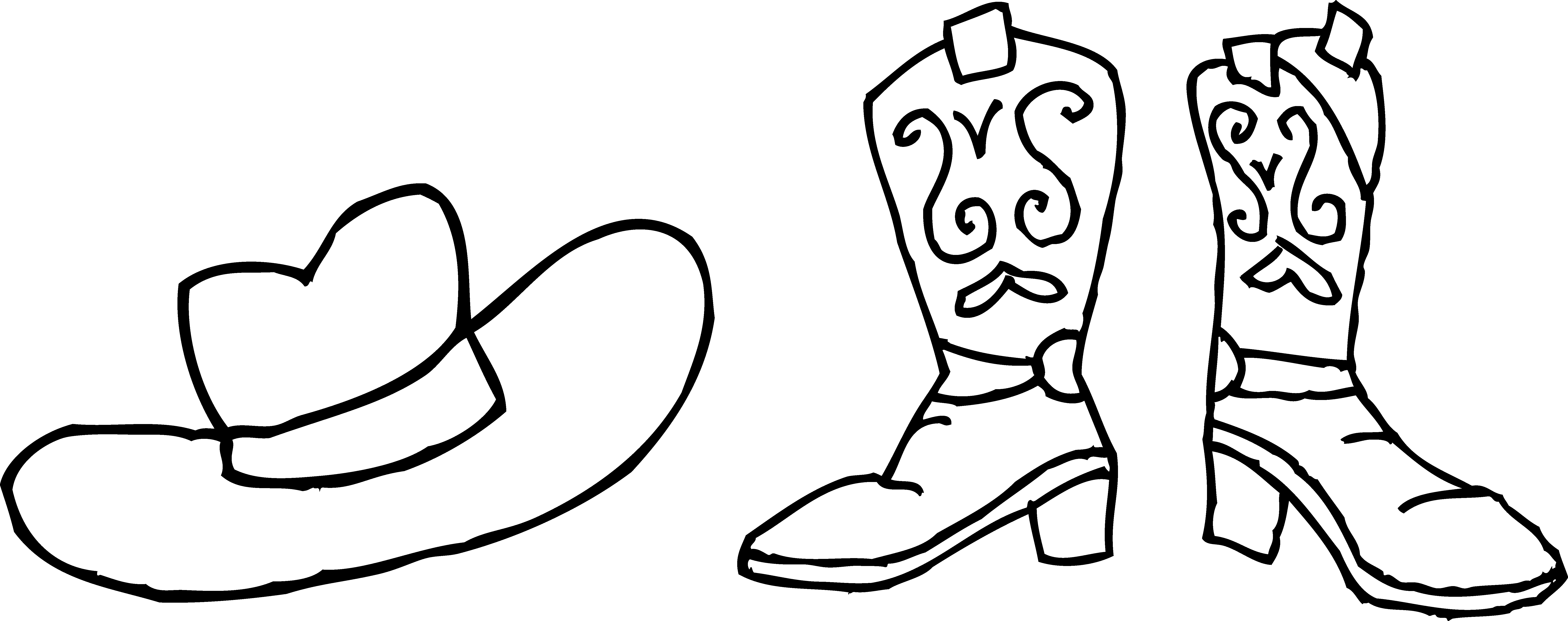 Colorable Cowboy Hat and Boots - Free Clip Art