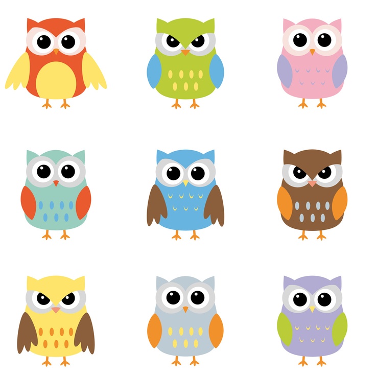 Bild Iuliia Melnyk - Color owls clip art | Fonts & Clip Art