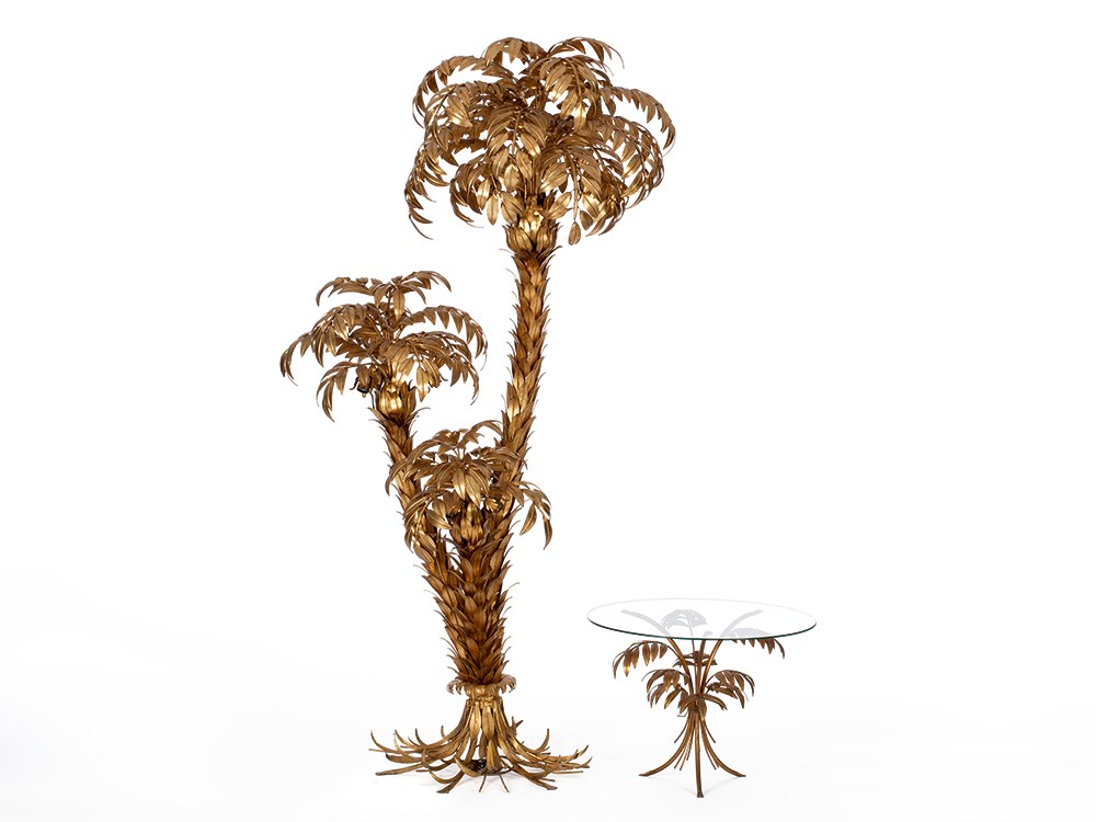 Figurative palm tree floor lamp with table by Hans Kögl, 1970s ...