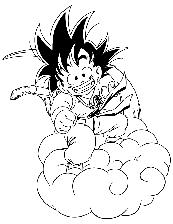Dragon Ball Z Kid Goku Riding Cloud Coloring Page | HM Coloring Pages