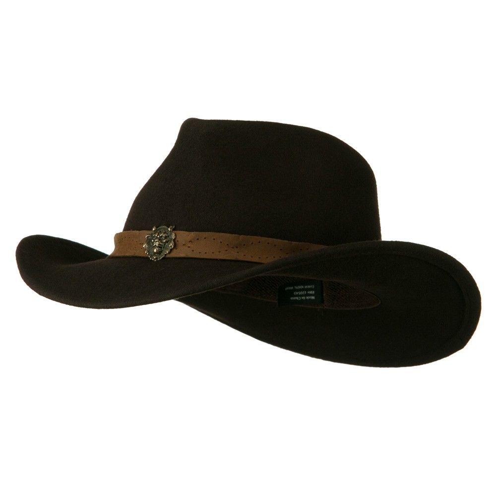 Wool Felt Cowboy Hat With Distressed Leather Band Dark Brown Icon ...