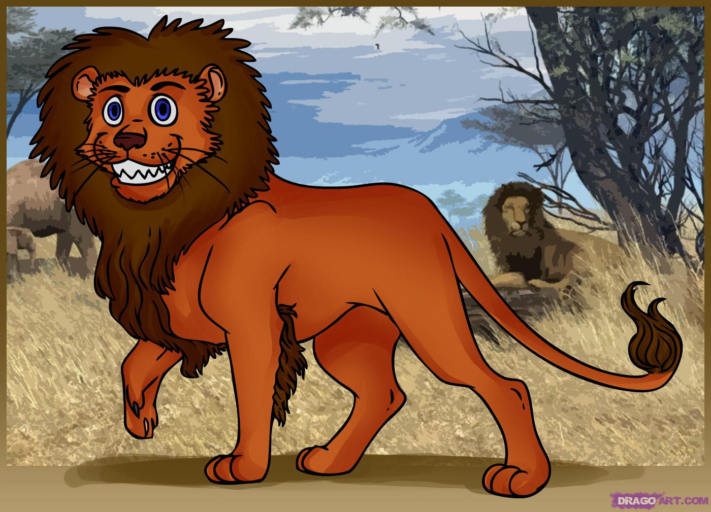How to Draw a Cartoon Lion, Step by Step, Cartoon Animals, Animals ...