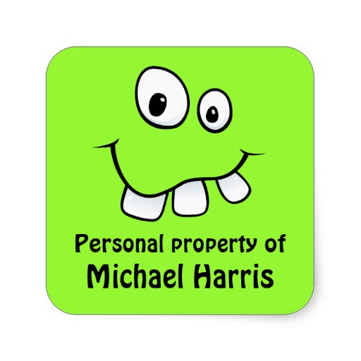 Goofy smiley face funny green property labels tags sticker | Zazzle