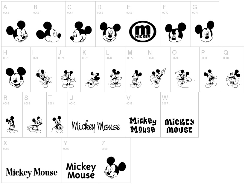 Mickey Mouse Clipart in Black and White | Dingbat by Fontsi.com