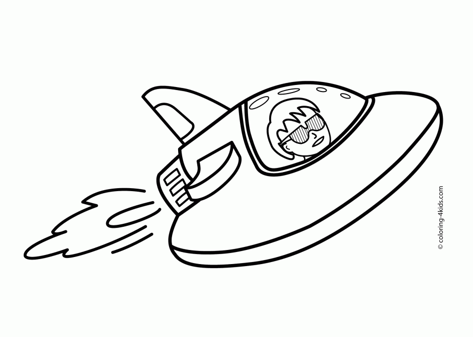 Space Coloring Pages With Rocket For Kids With Cat Printable Free ...