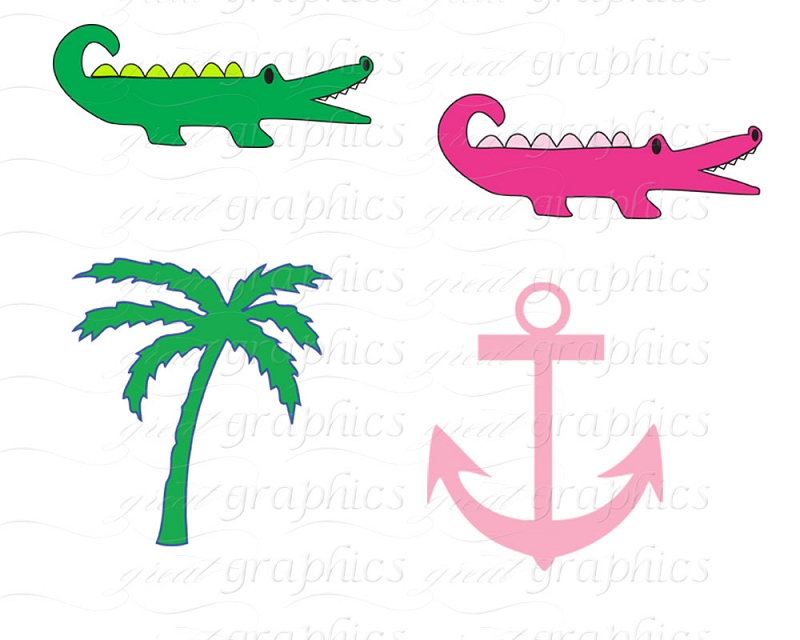 Preppy Digital Clip Art, Preppy Whale, Alligator, Anchor Clipart