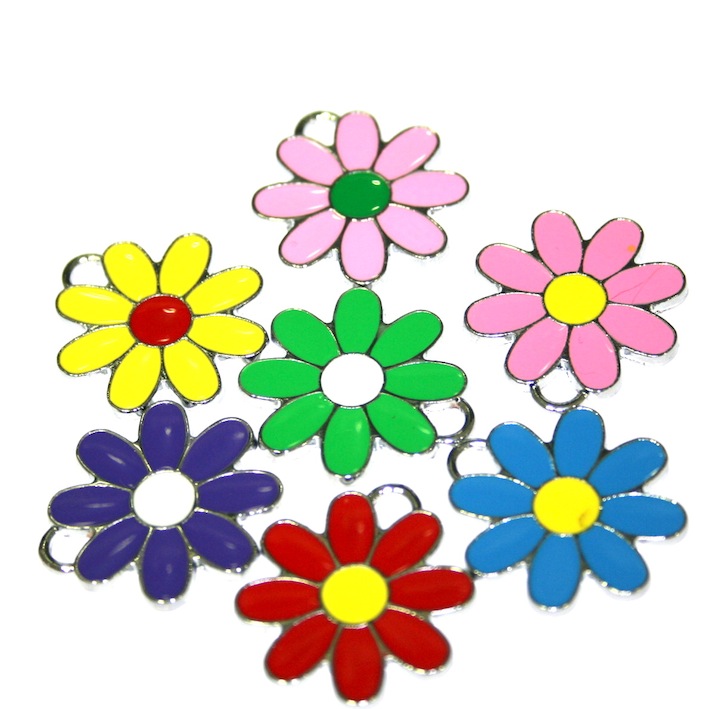 1 x 22 22mm rhodium plated yellow daisy with red bud enamel charm ...