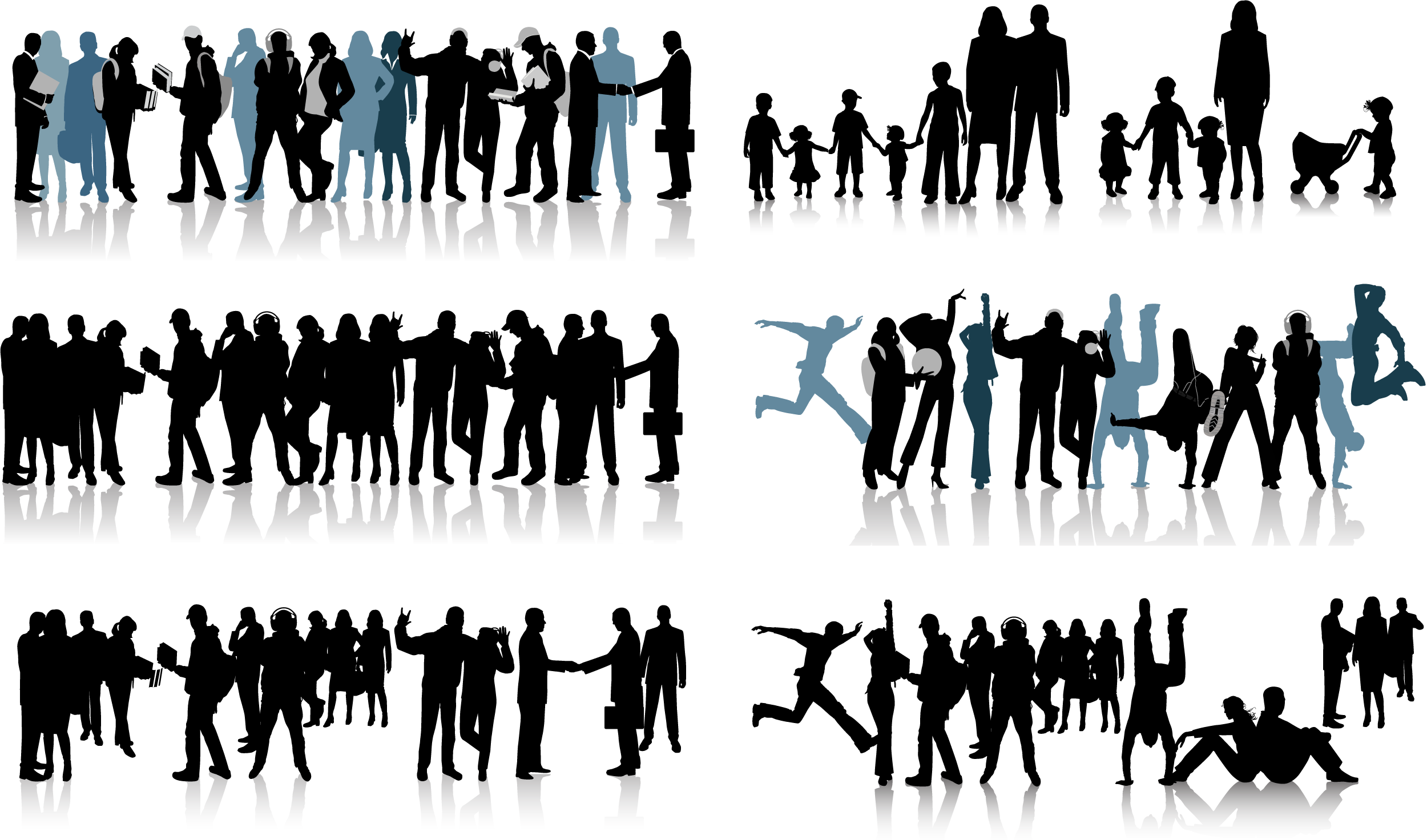 All kinds of people black and white silhouette vector Free Vector ...