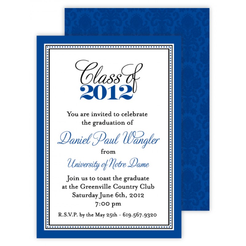 Pea Pod Paper and Gifts Navy Damask and Dot Border Invitation - Brands