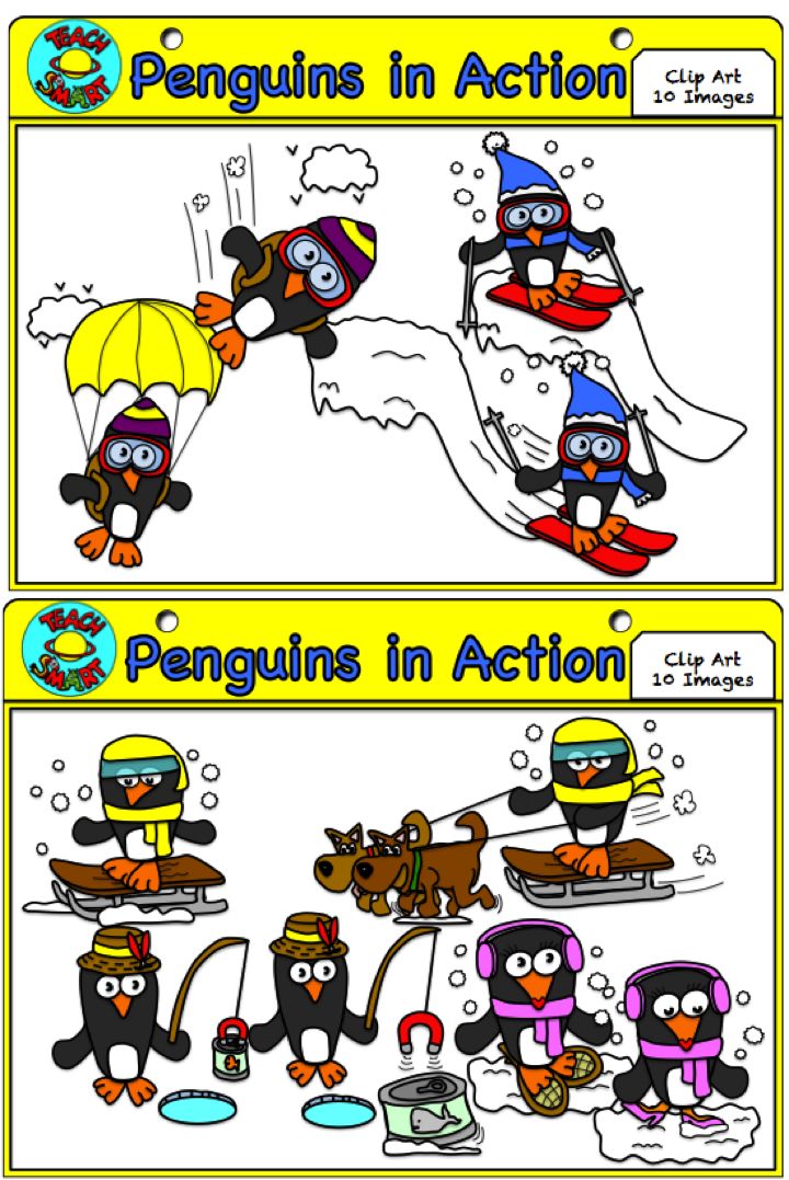 Penguins in Action Clip Art