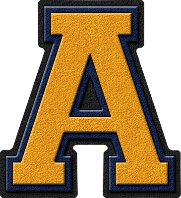 Presentation Alphabets: Gold & Navy Blue Varsity Letter A