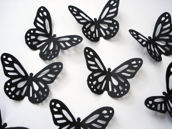 50 Black Monarch Butterfly Punch Die Cut Confetti by BelowBlink
