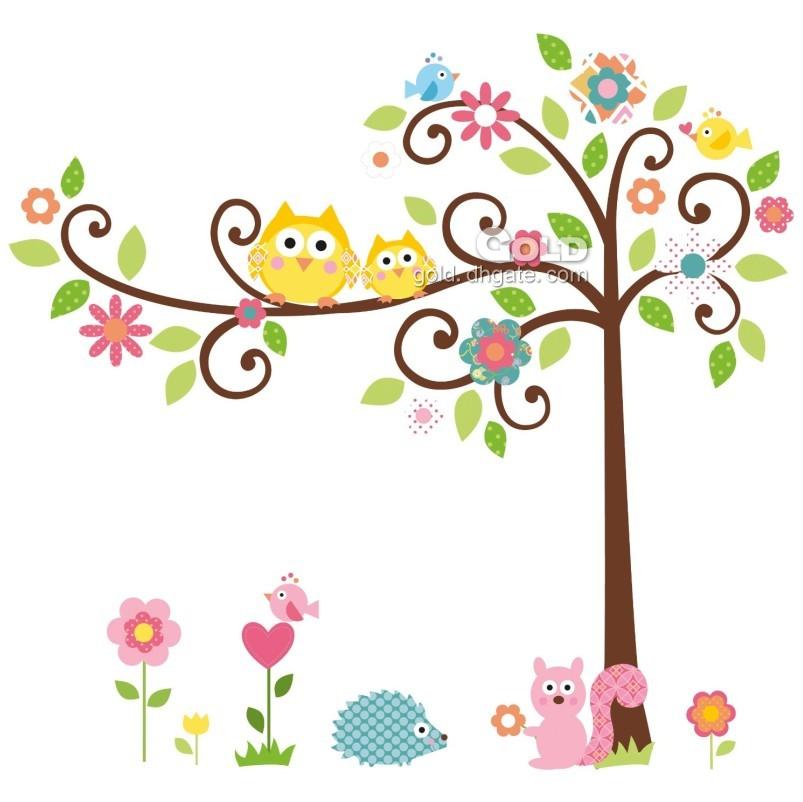 Best Color Cartoon Owl Tree/Squirrel Children Room Wall Stick ...