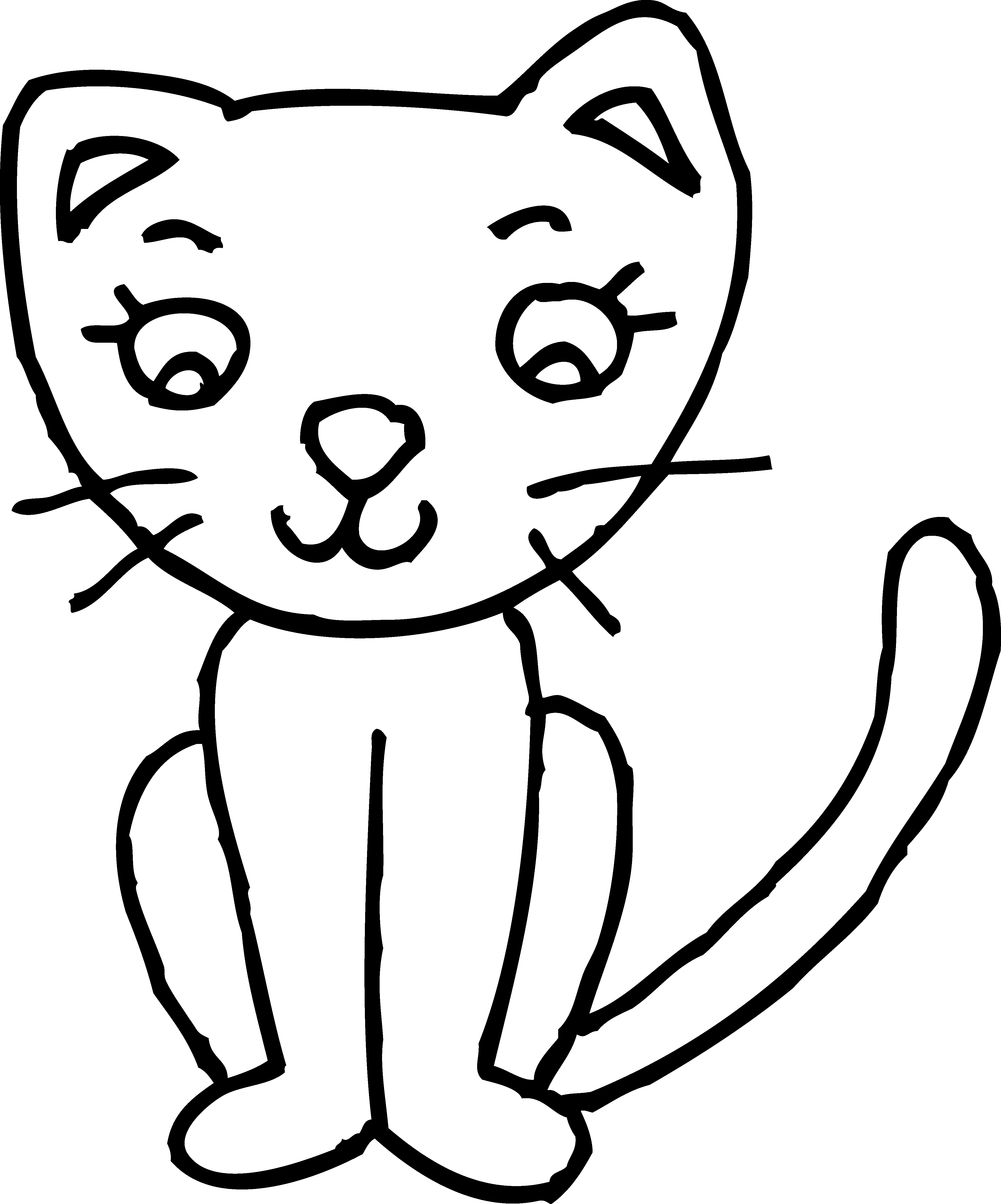 Cute Kitty Colorable Line Art - Free Clip Art
