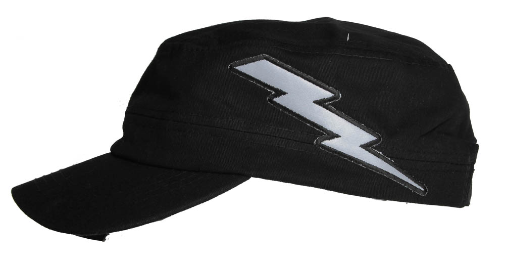 Black Cap with Heat Pressed Lightning Bolts Patches