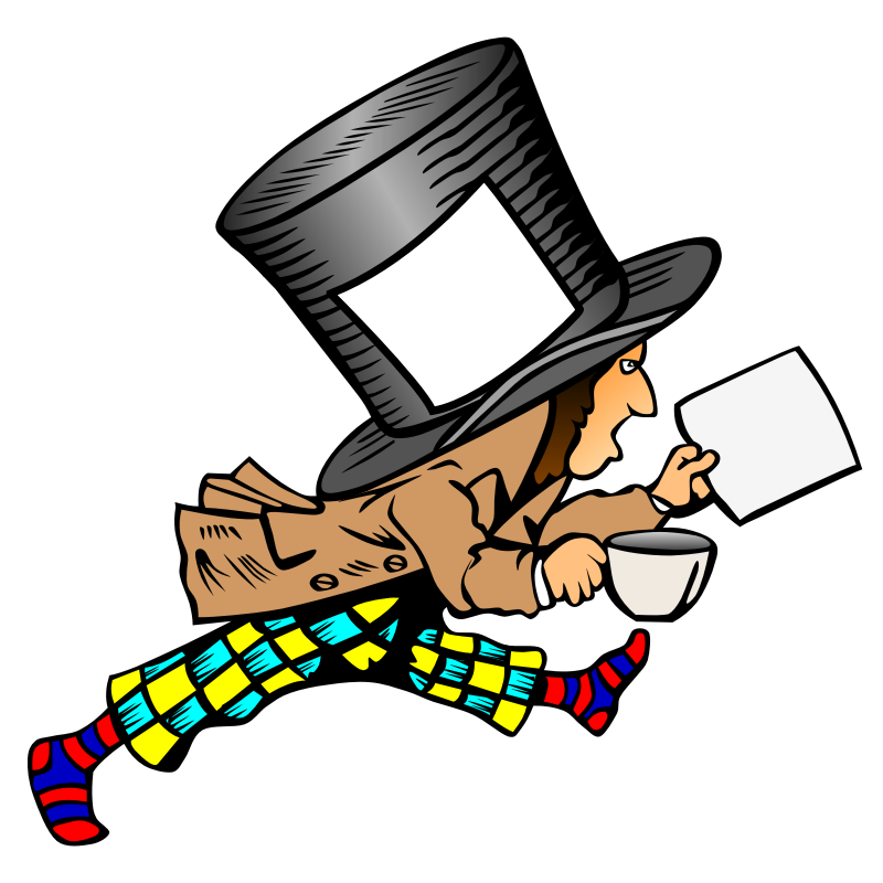 Clipart - mad hatter with clean label on hat holding paper