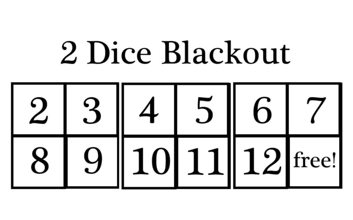Kindergarten and Mooneyisms: Blackout Math Game with Dice (