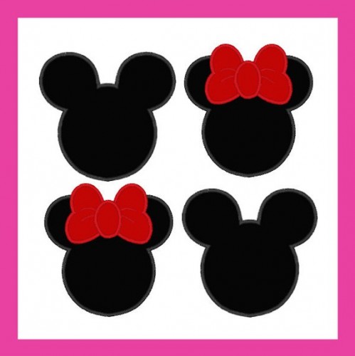 Mickey and Minnie Silhouette Heads Set of 2 Machine Applique ...