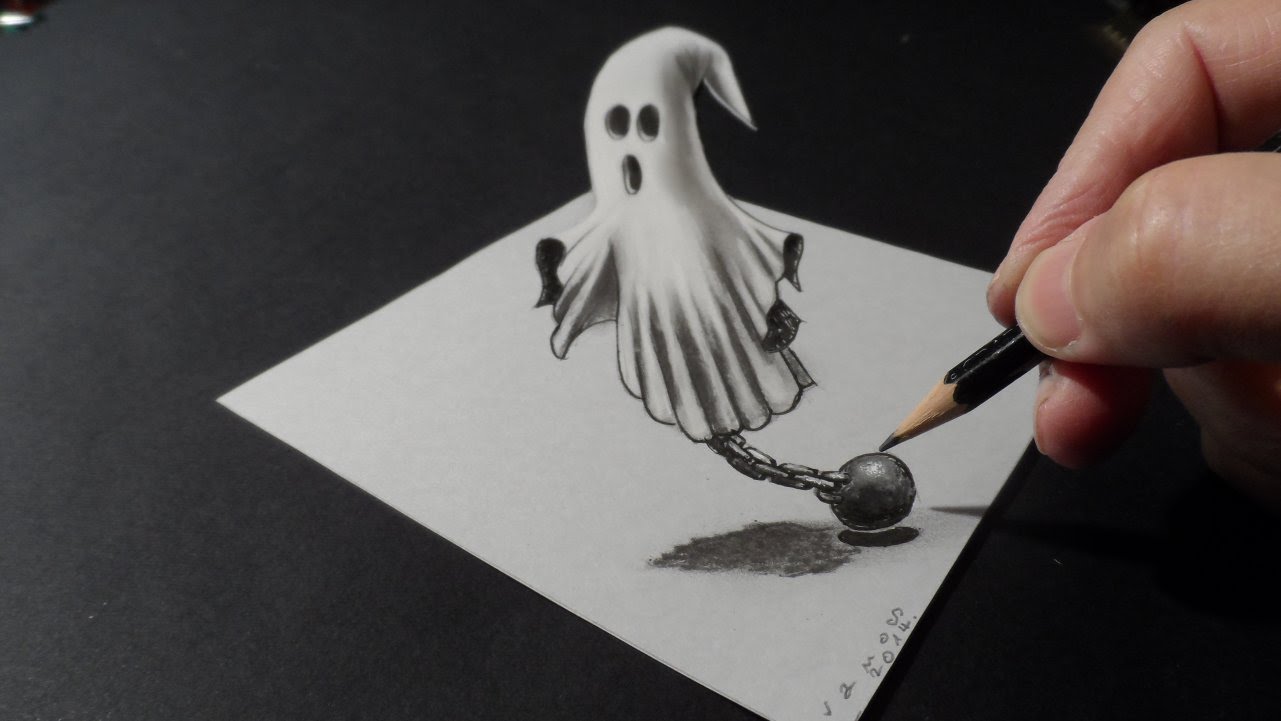 Drawing a 3D Ghost, Trick Art - YouTube